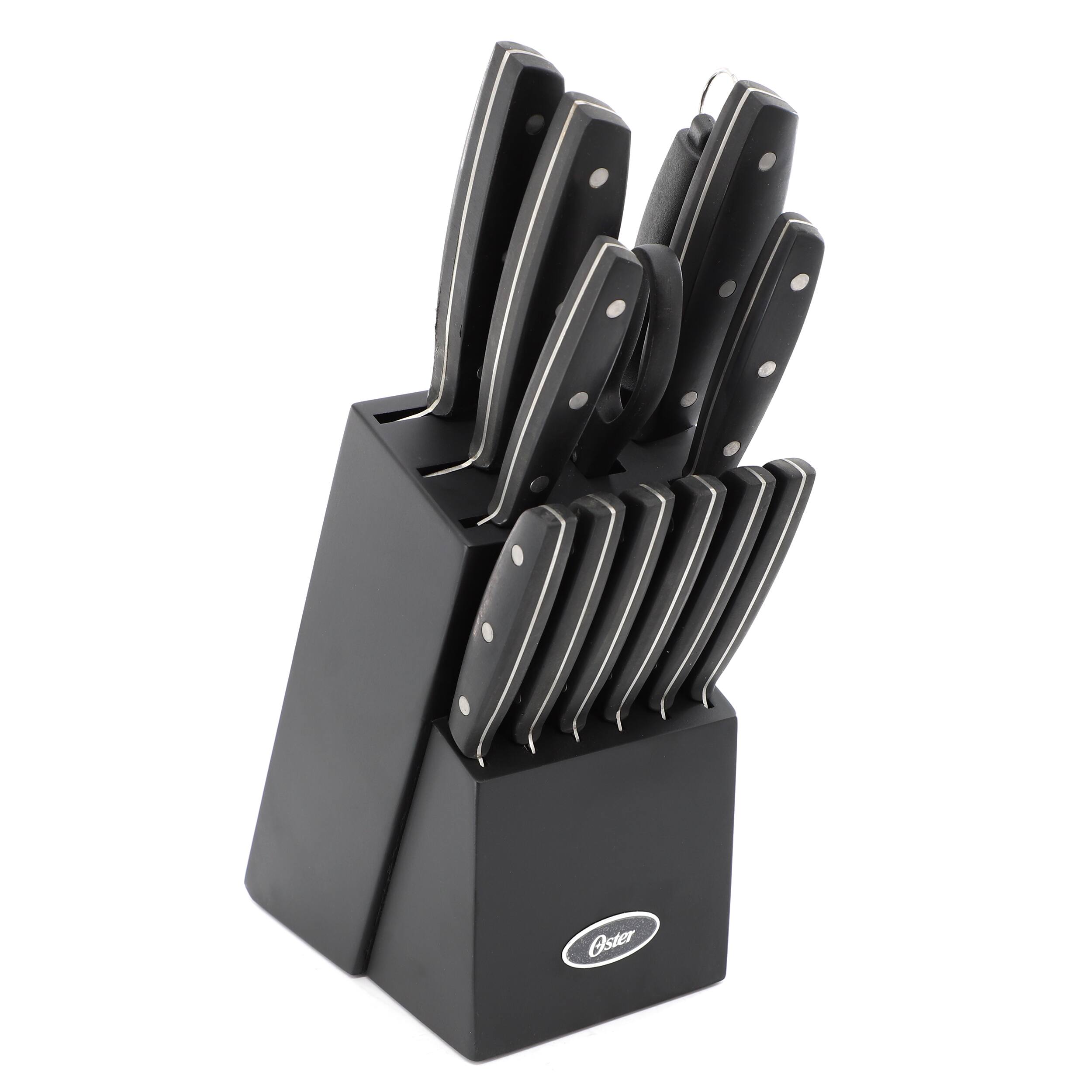Front. Oster - Oster Riggins 14 Piece Stainless Steel Cutlery Set with Hardwood Storage Block in Black - Black.