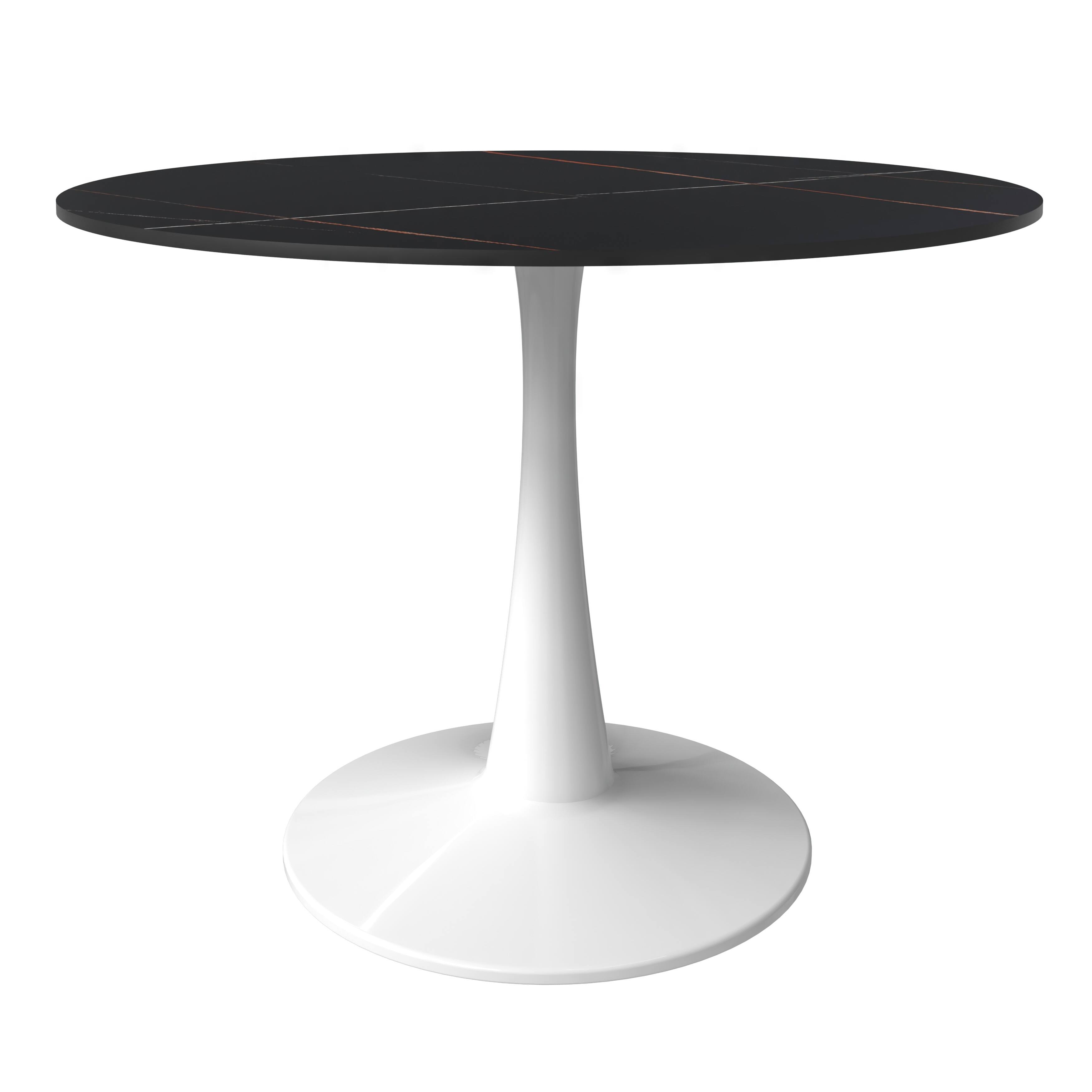 Alt View 2. LeisureMod - Bristol Round Dining Table, Modern MDF/Sintered Stone Top & Scratch-Resistant Steel Base Kitchen Table - Stone - Black.