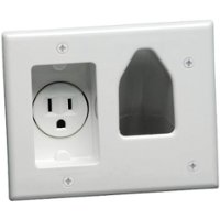 DataComm Electronics - Cable Organizer Wall Plate with Power Outlet - White - Front_Zoom