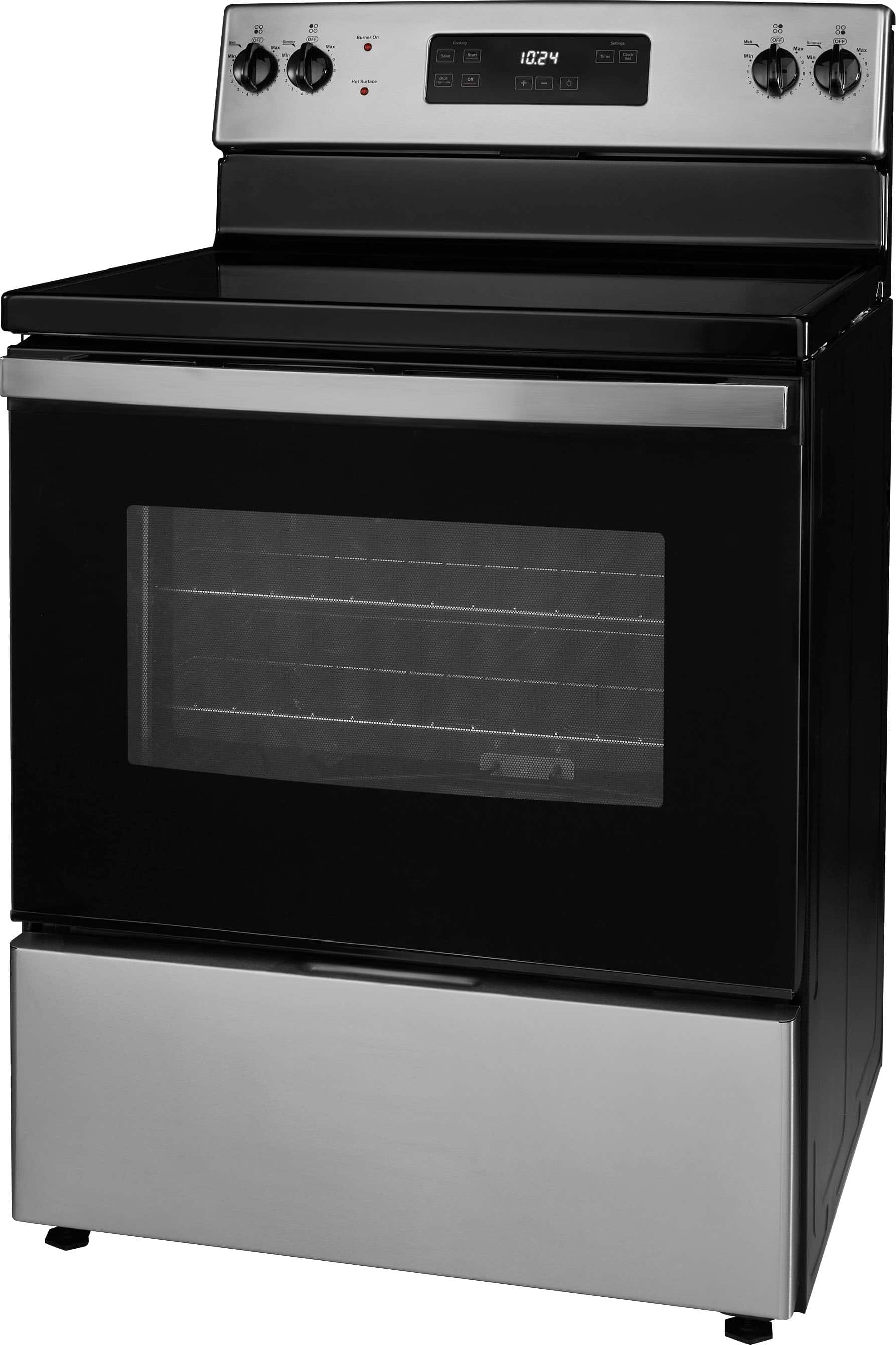 Left. Insignia™ - 5 Cu. Ft. Freestanding Electric Range - Stainless Steel.