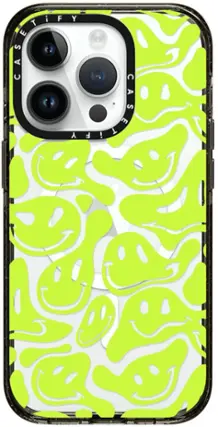 Front. CASETiFY - Impact Case with MagSafe for Apple iPhone 15 Pro - Acid Smiles Neon Green.