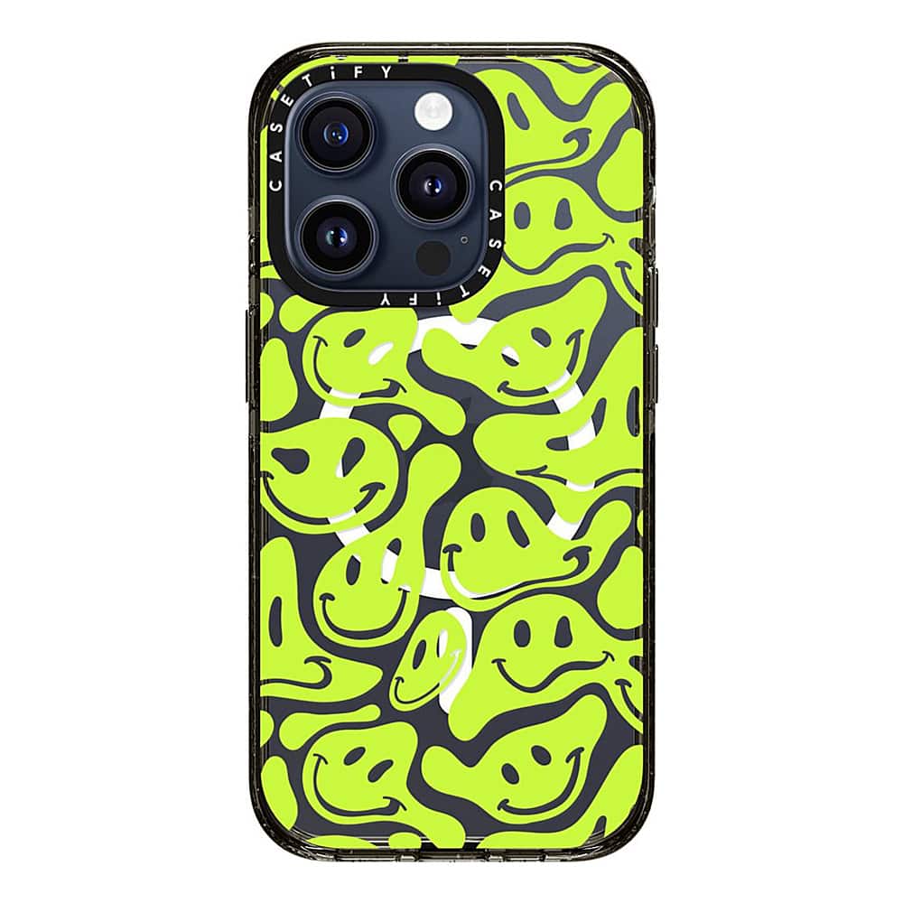 Alt View 1. CASETiFY - Impact Case with MagSafe for Apple iPhone 15 Pro - Acid Smiles Neon Green.