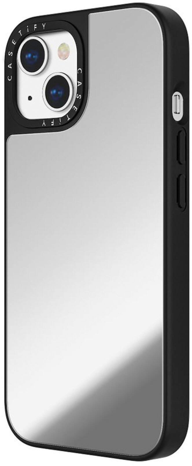 Alt View 1. CASETiFY - Mirror Case with MagSafe for Apple iPhone 15 - Silver with Black Bumper.