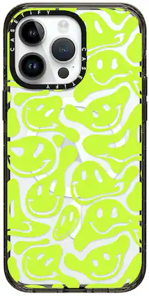 Front. CASETiFY - Impact Case with MagSafe for Apple iPhone 15 Pro Max - Acid Smiles Neon Green.