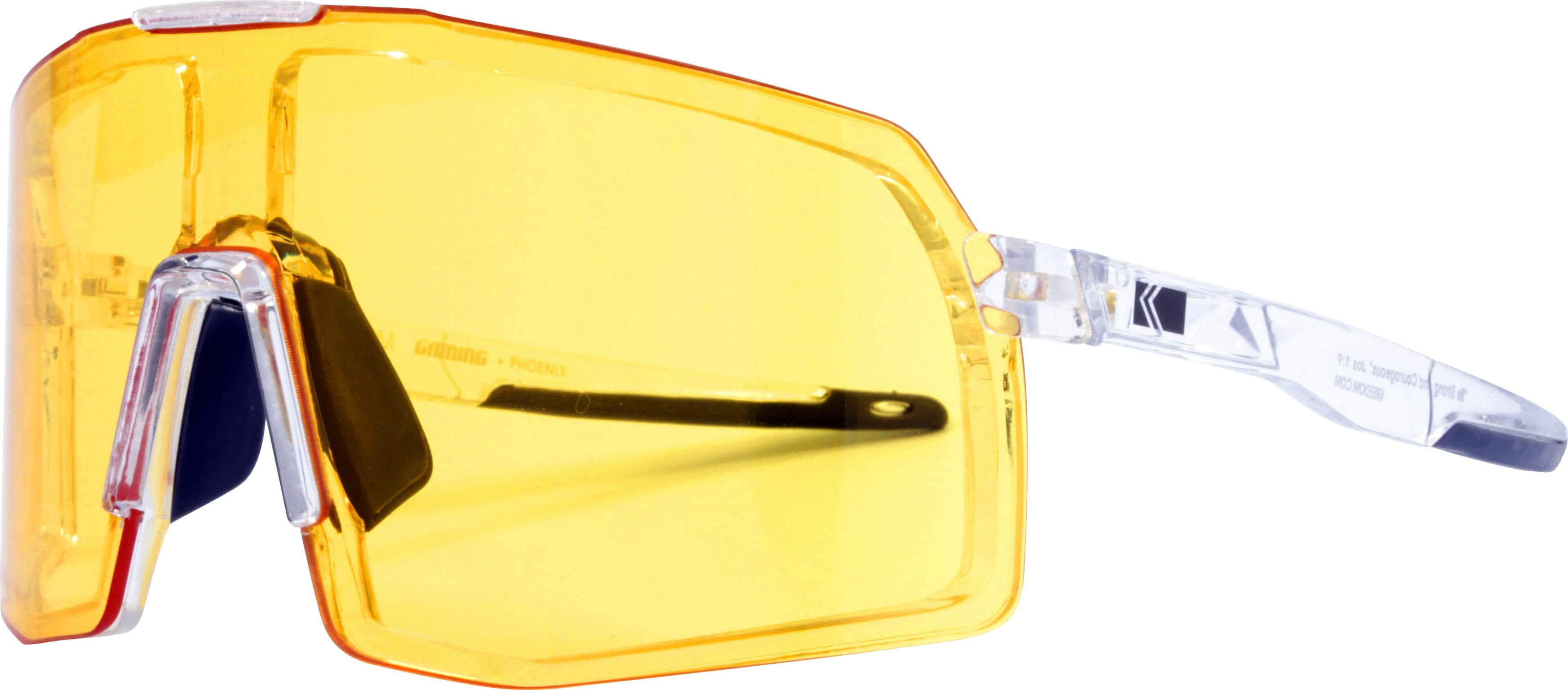 Angle. Kreedom - Phoenix Shield Gaming Glasses with Microfiber Case - Gloss Crystal & Matte Dark Grey.