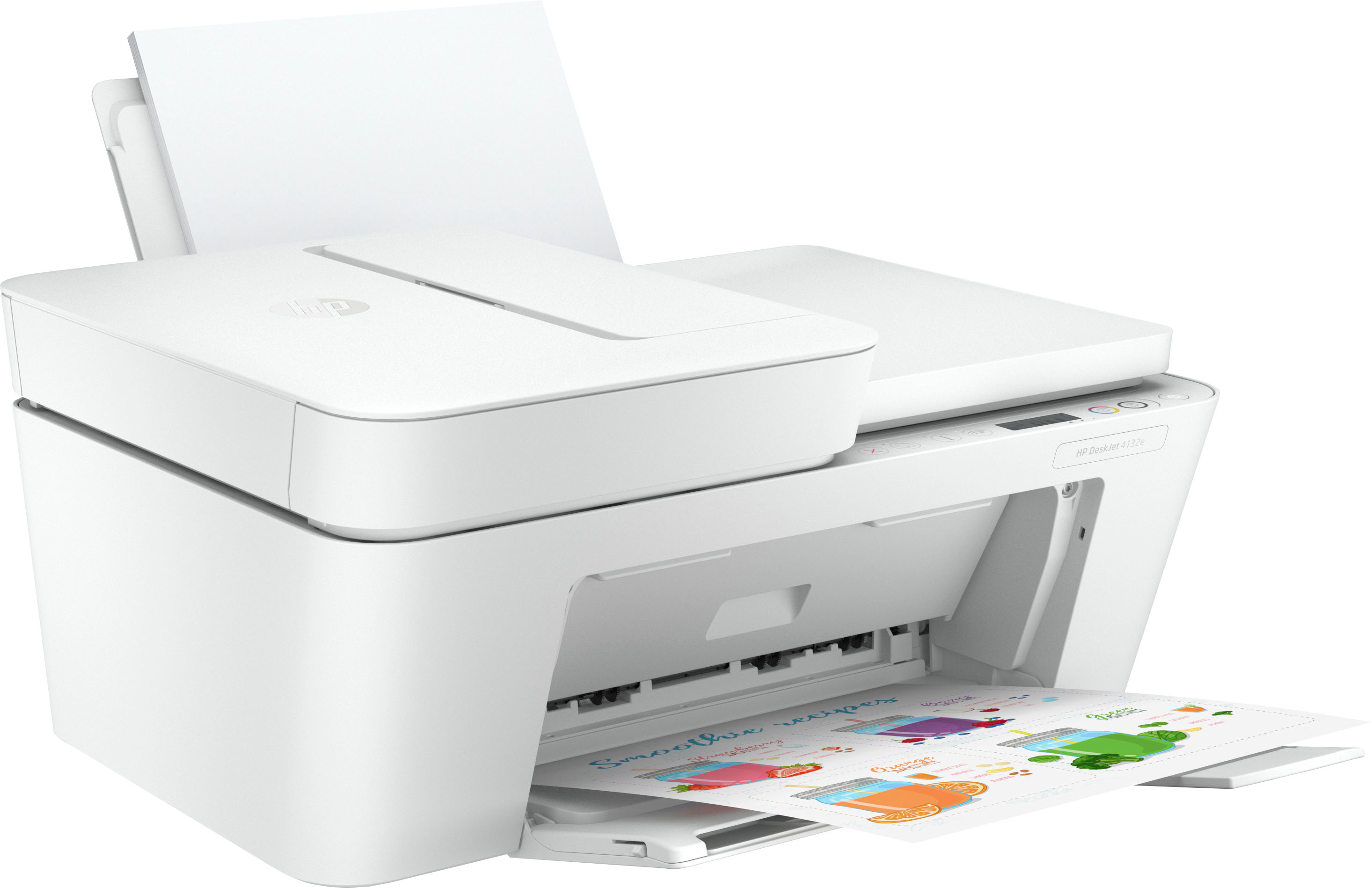 Left View: HP - DeskJet 4132e Wireless All-in-One Inkjet Printer with 3 months of Instant Ink Included with HP+ - White