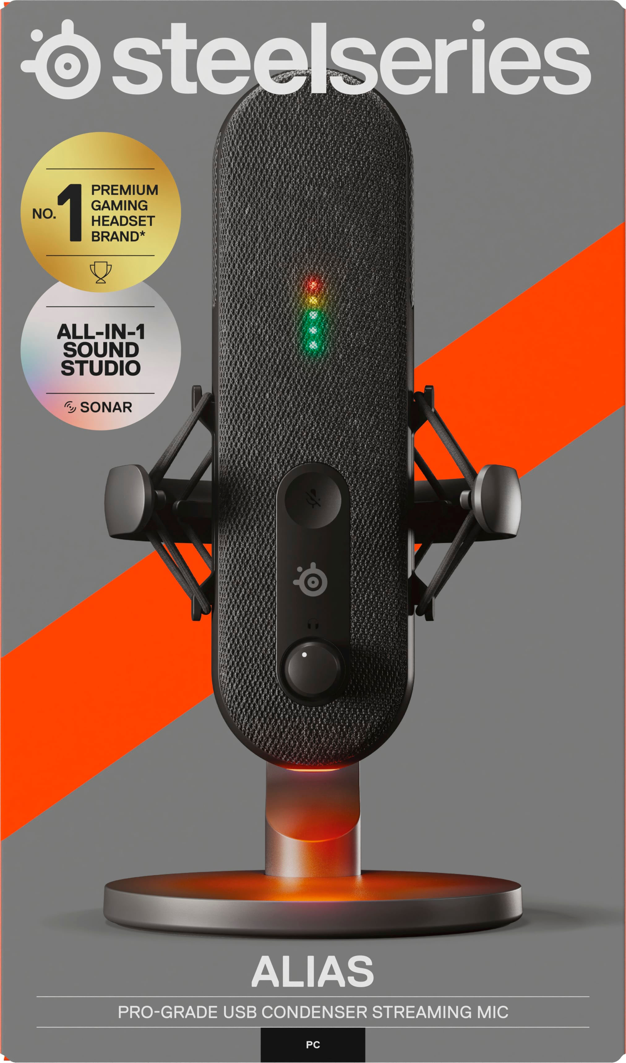SteelSeries Alias USB Mic for PC — 3x Bigger Capsule for Gaming, Streaming  and Podcasting — Sonar for Streamers Audio Software — AI Noise Cancelling —