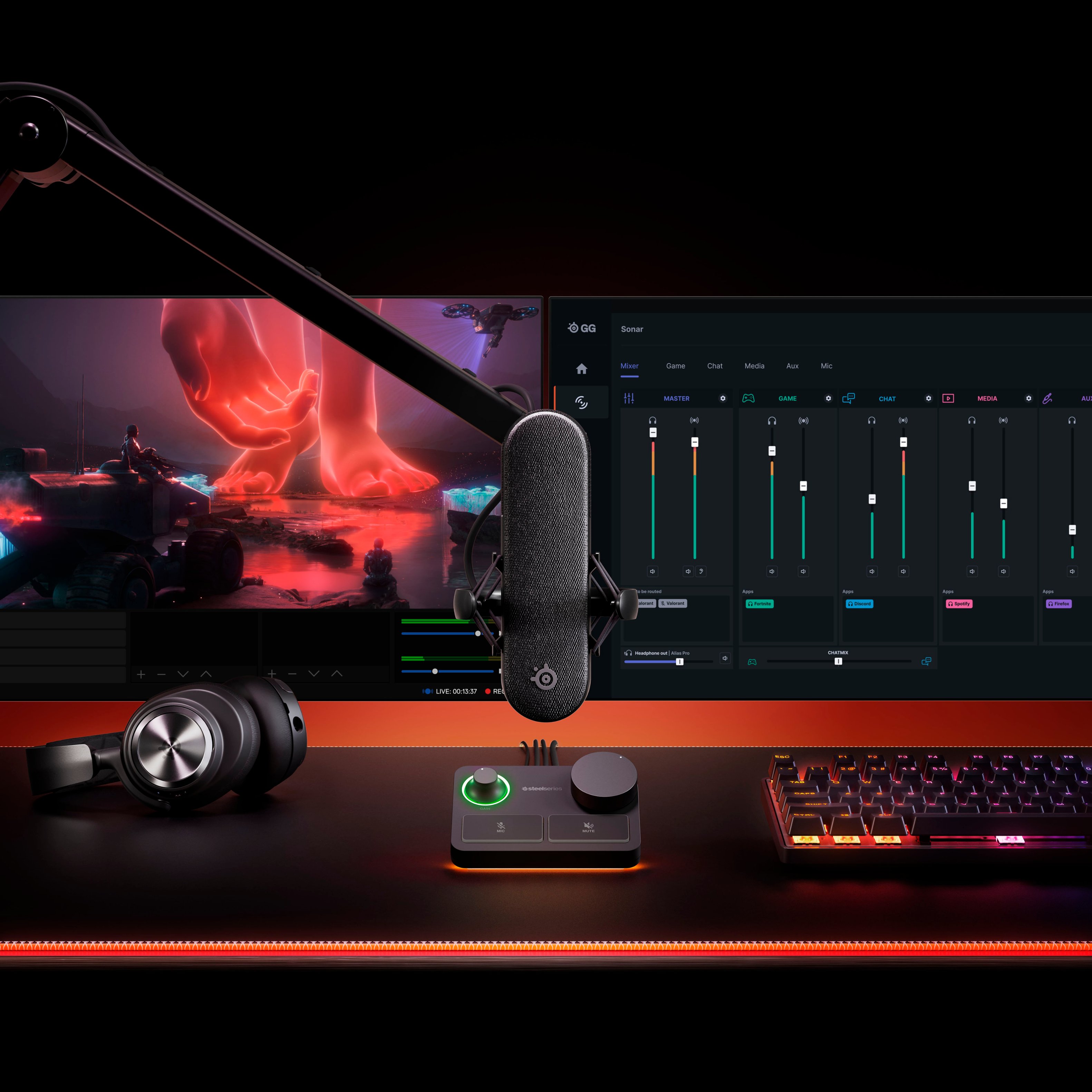 SteelSeries Alias Pro Kit — XLR Mic + Stream Mixer — 3x Bigger Capsule for  Gaming, Streaming and Podcasting — USB/XLR Interface — Free Sonar Audio