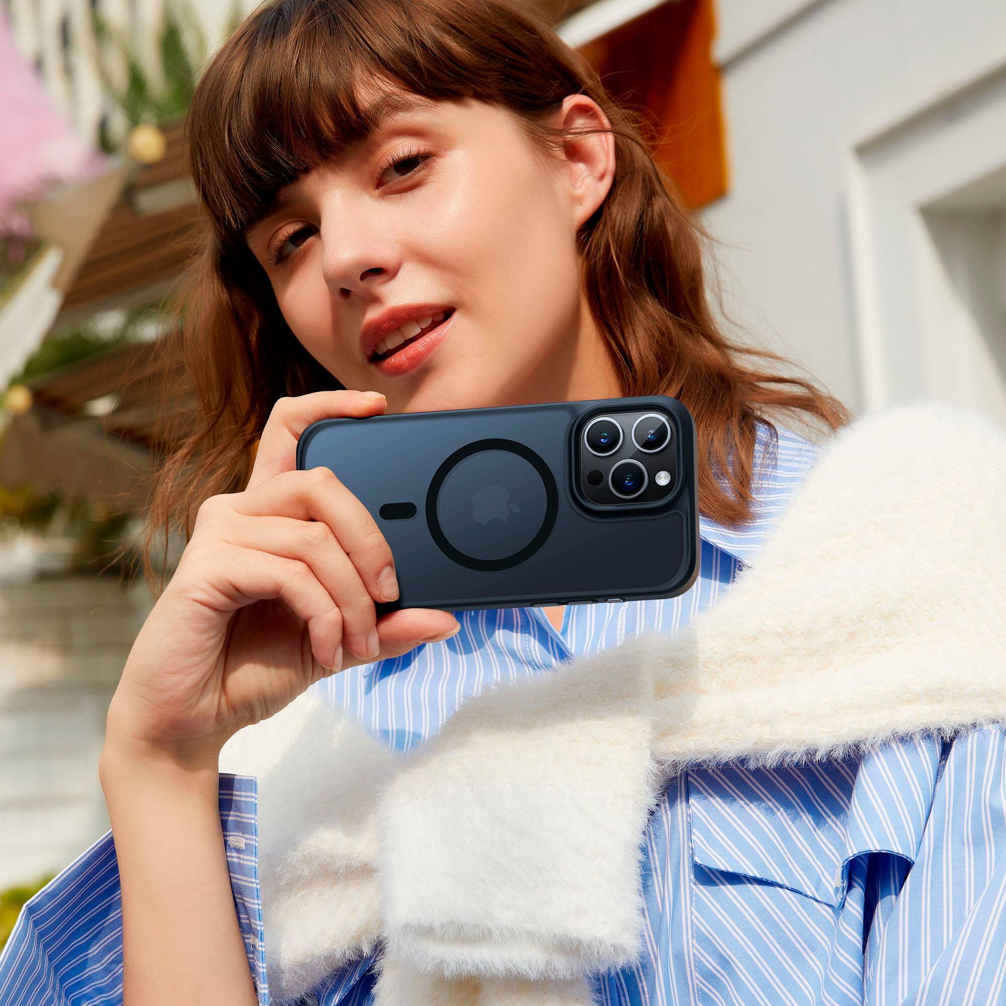 Alt View 3. TORRAS - Guardian Magnetic Military Grade Drop Tested & Compatible MagSafe slim Frosted Case designed for Apple iPhone 15 Pro Max - Black.