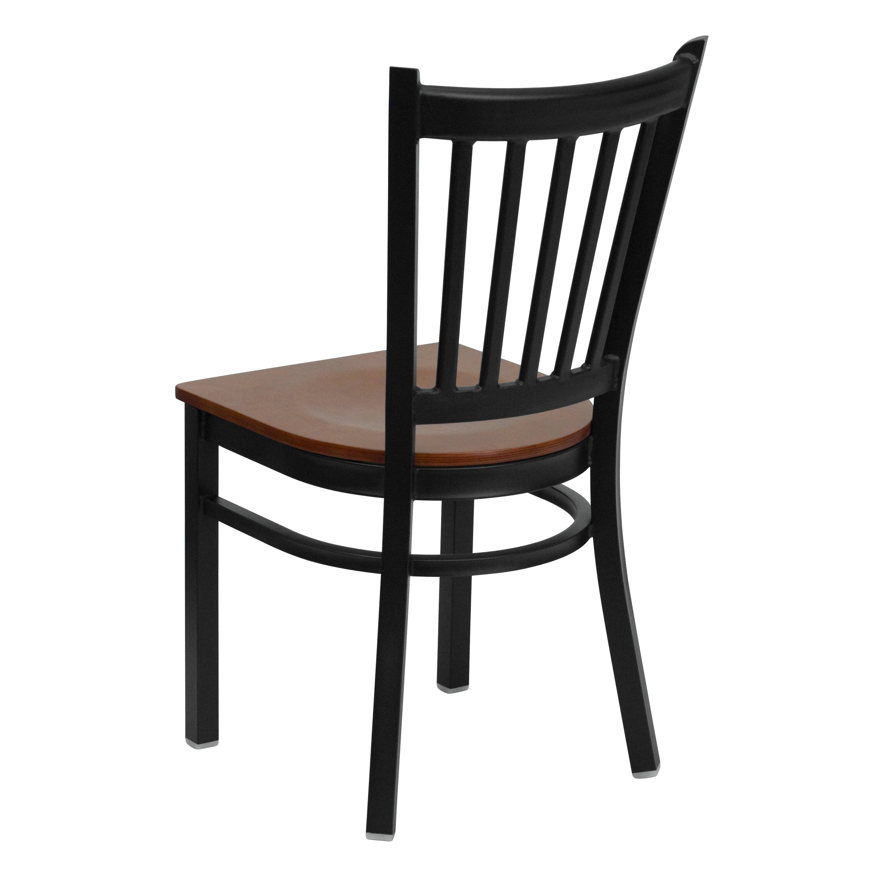 Alt View 5. Emma + Oliver - Vertical Back Metal Restaurant Dining Chair - Cherry Wood Seat/Black Metal Frame.