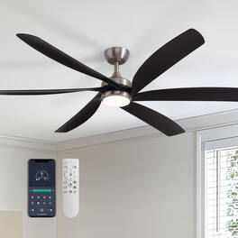 Siljoy - 64" Modern Silent Ceiling Fan, Reversible DC Motor, 6 Speeds, Timer, Natural Wind, Remote & APP Control, Indoor Outdoor - Solid Nickel