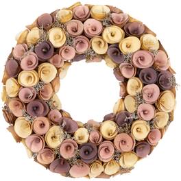 Northlight - Artificial Floral Wooden Spring Wreath - 12" - and Yellow - Pink