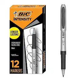 BIC America - BIC Intensity Permanent Markers, Ultra Fine Tip, 12/Pack - Black