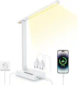 The Best Inks - White Desk Lamp Table Lamp Wireless USB Smart with Charger Charging Port Clock Lamps Home Office College - White-New