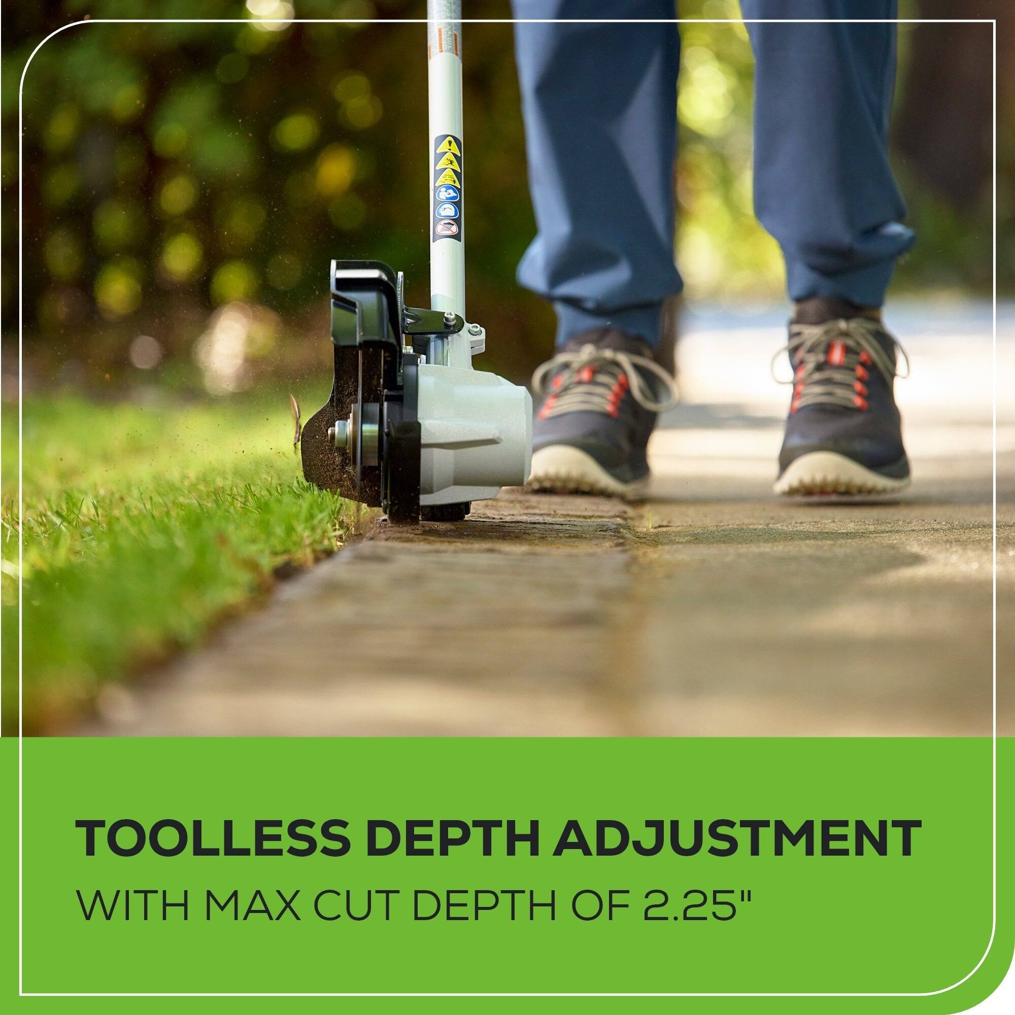 TOOLLESS DEPTH ADJUSTMENT WITH MAX CUT DEPTH OF 2.25"