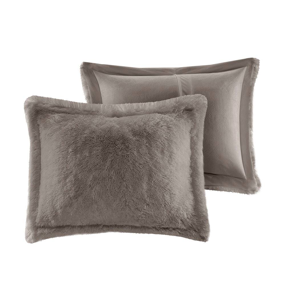 Alt View 4. Gracie Mills - Gracie Mills Susie Solid Shaggy Long Fur Duvet Cover Set - Grey.
