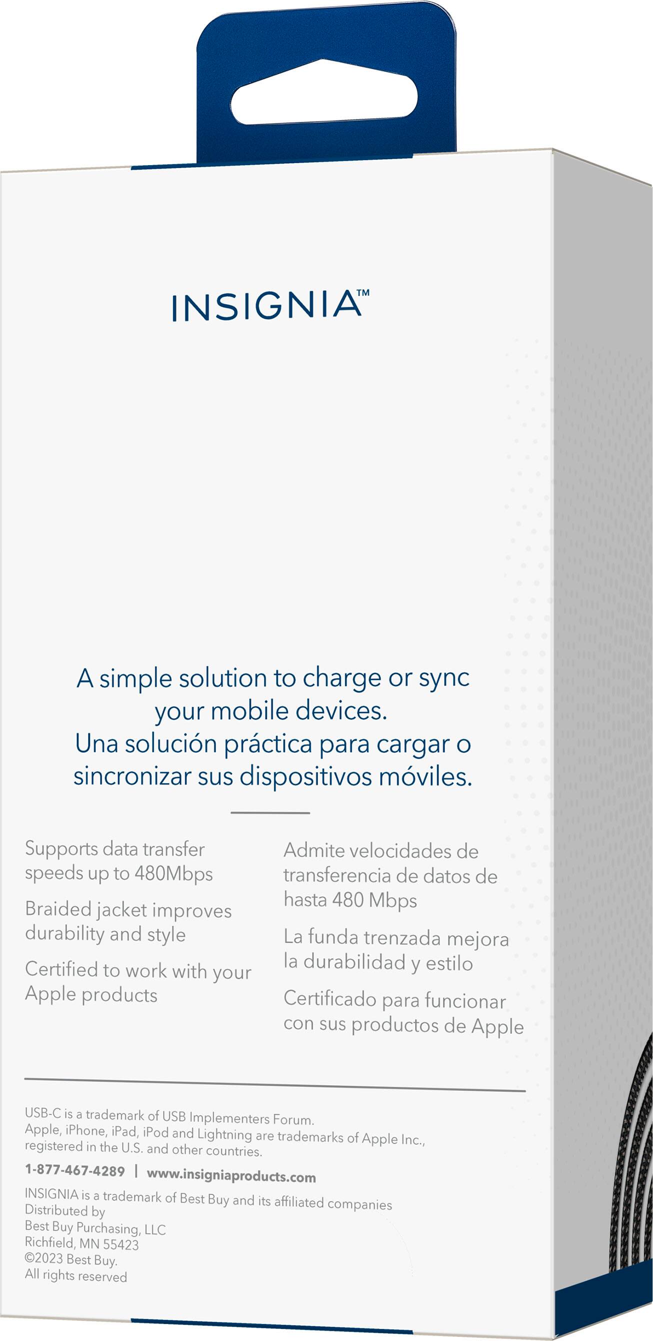 Alt View 14. Insignia™ - 10’ USB-C to Lightning Charge-and-Sync Braided Cable - Black.