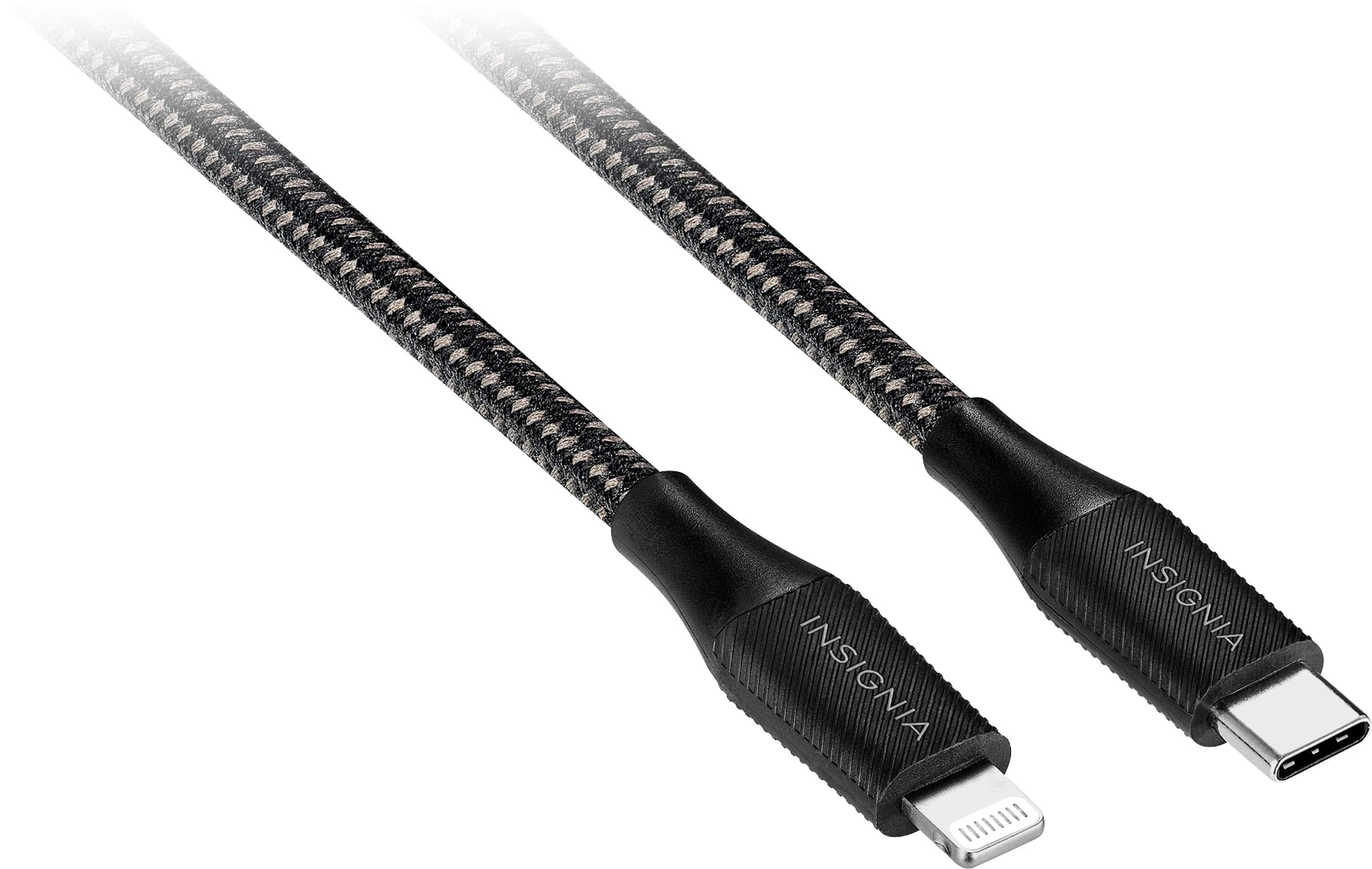 Alt View 1. Insignia™ - 10’ USB-C to Lightning Charge-and-Sync Braided Cable - Black.