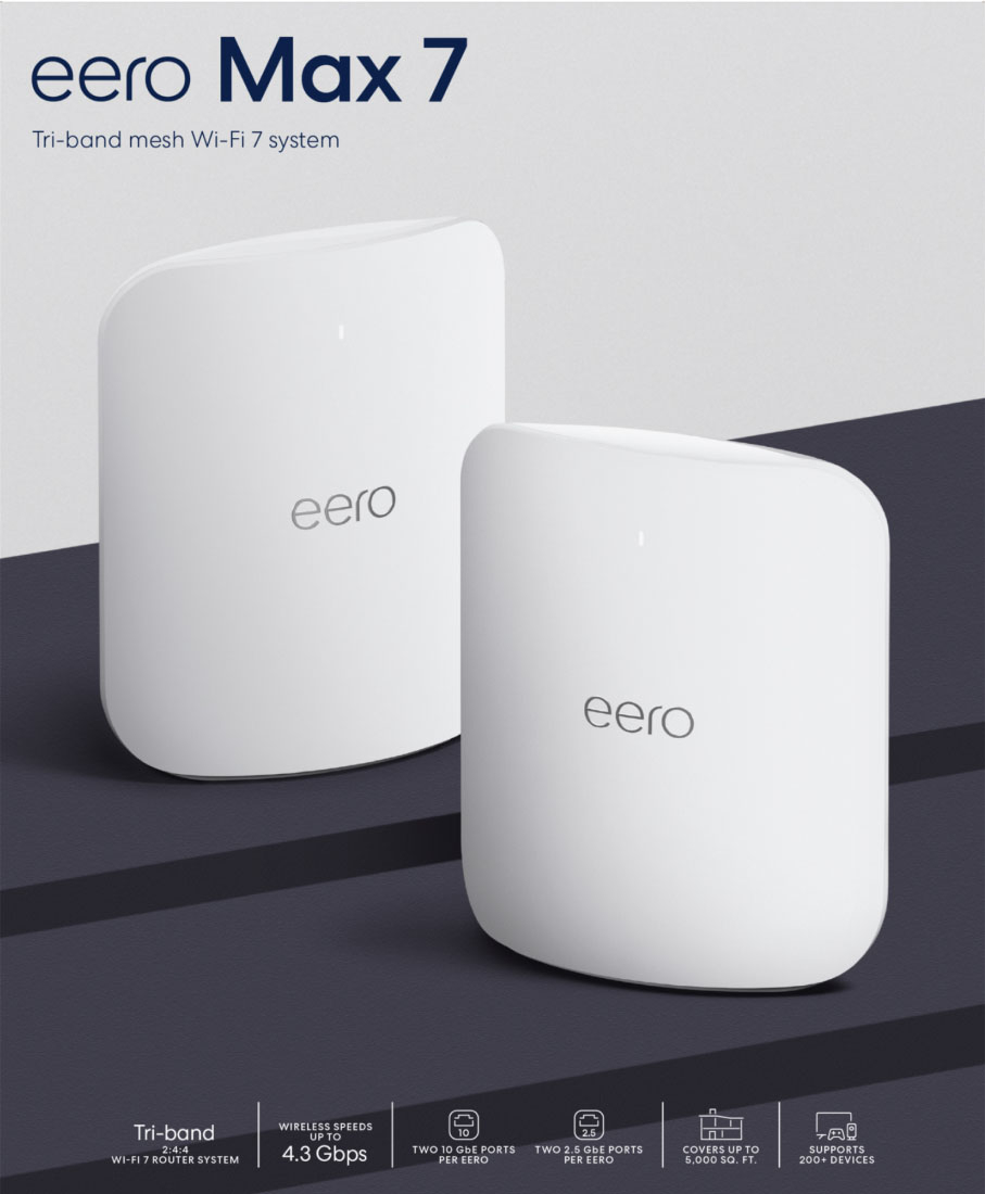 eero Max 7 BE20800 Tri-Band Mesh Wi-Fi 7 System (2-pack) White