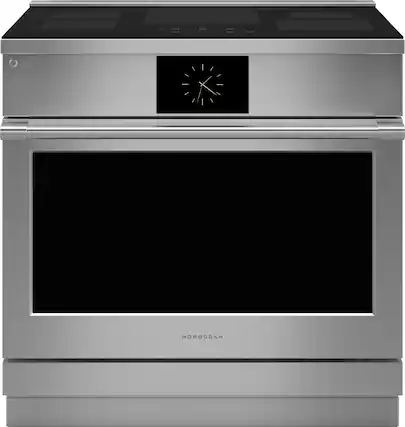Front. Monogram - 5.75 Cu. Ft. Slide-In Electric Induction True Convection Range - Stainless steel.