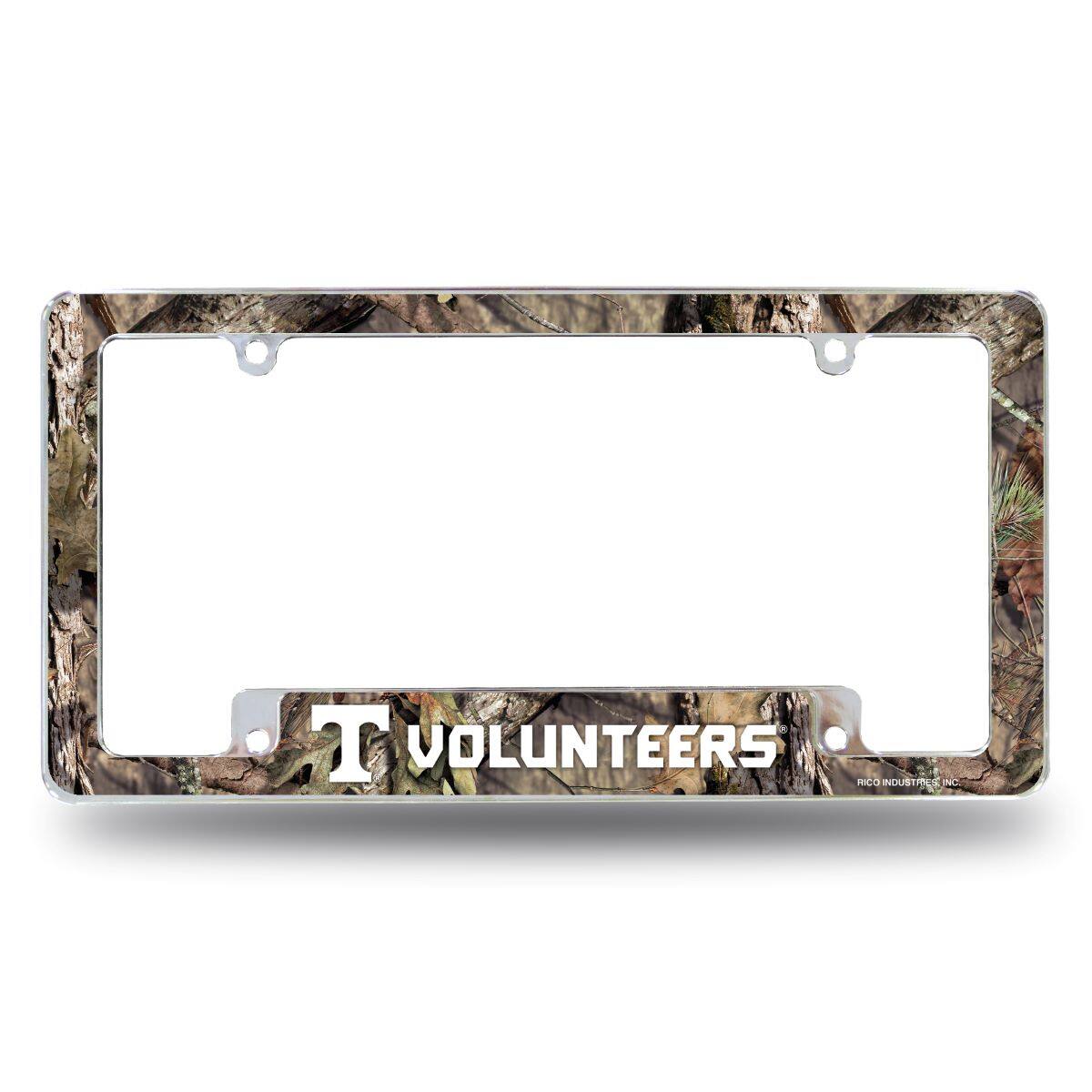 Tennessee Volunteers Chrome Metal License Plate Frame with Bold Mossy Oak Camouflaged Camo Design