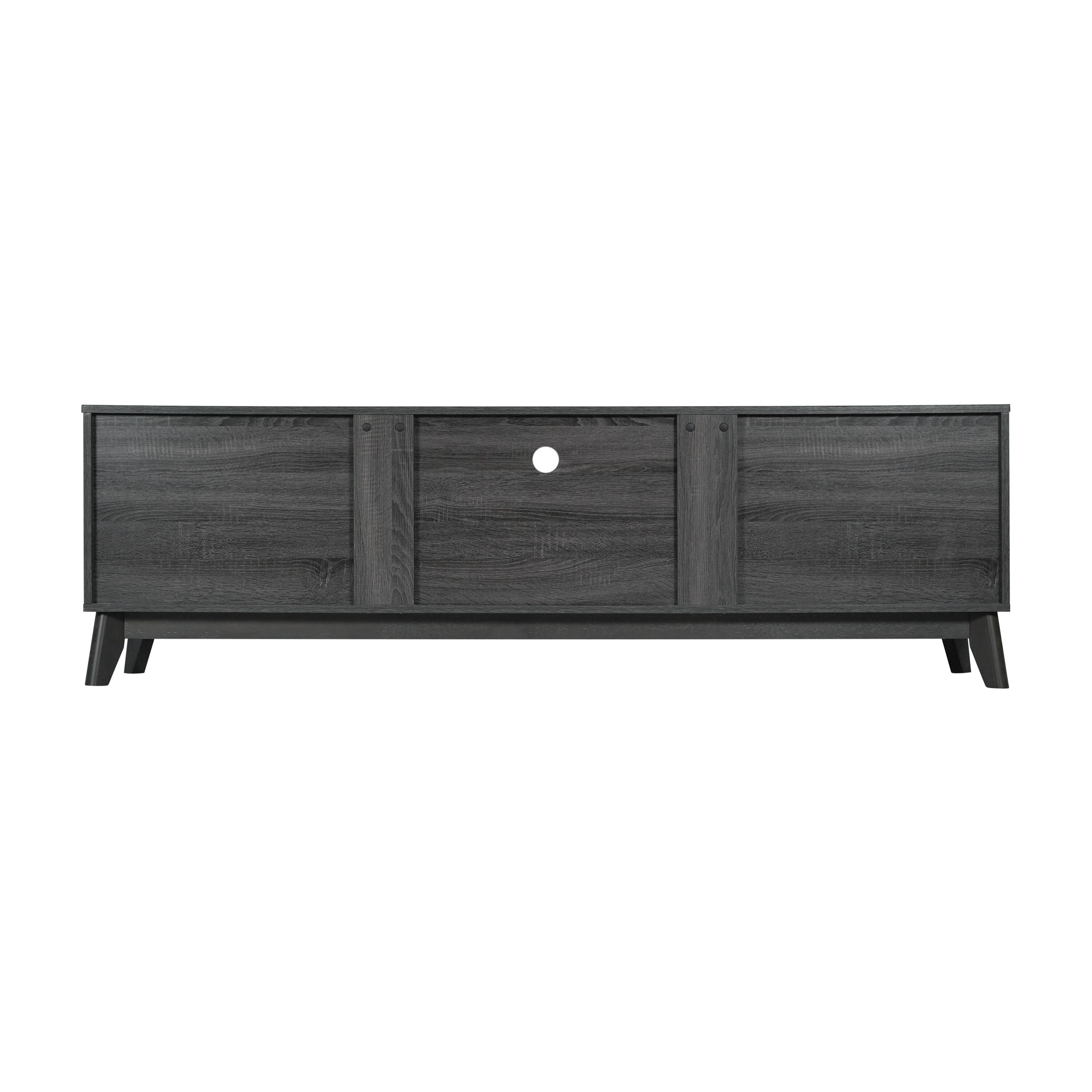 Alt View 5. Emma + Oliver - Beverly Mid-Century Modern Wooden TV Stand with Soft Close Doors, Shelf, Cord Management Hole and Tapered Legs - Black Wash.