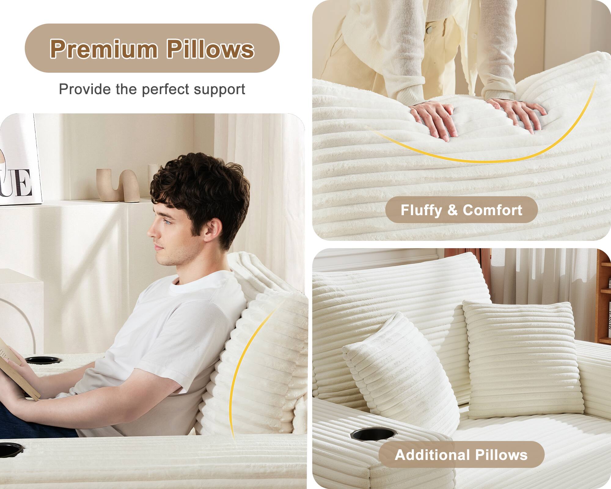 Premium Pillows  
Provide the perfect support  

Fluffy & Comfort  

Additional Pillows
