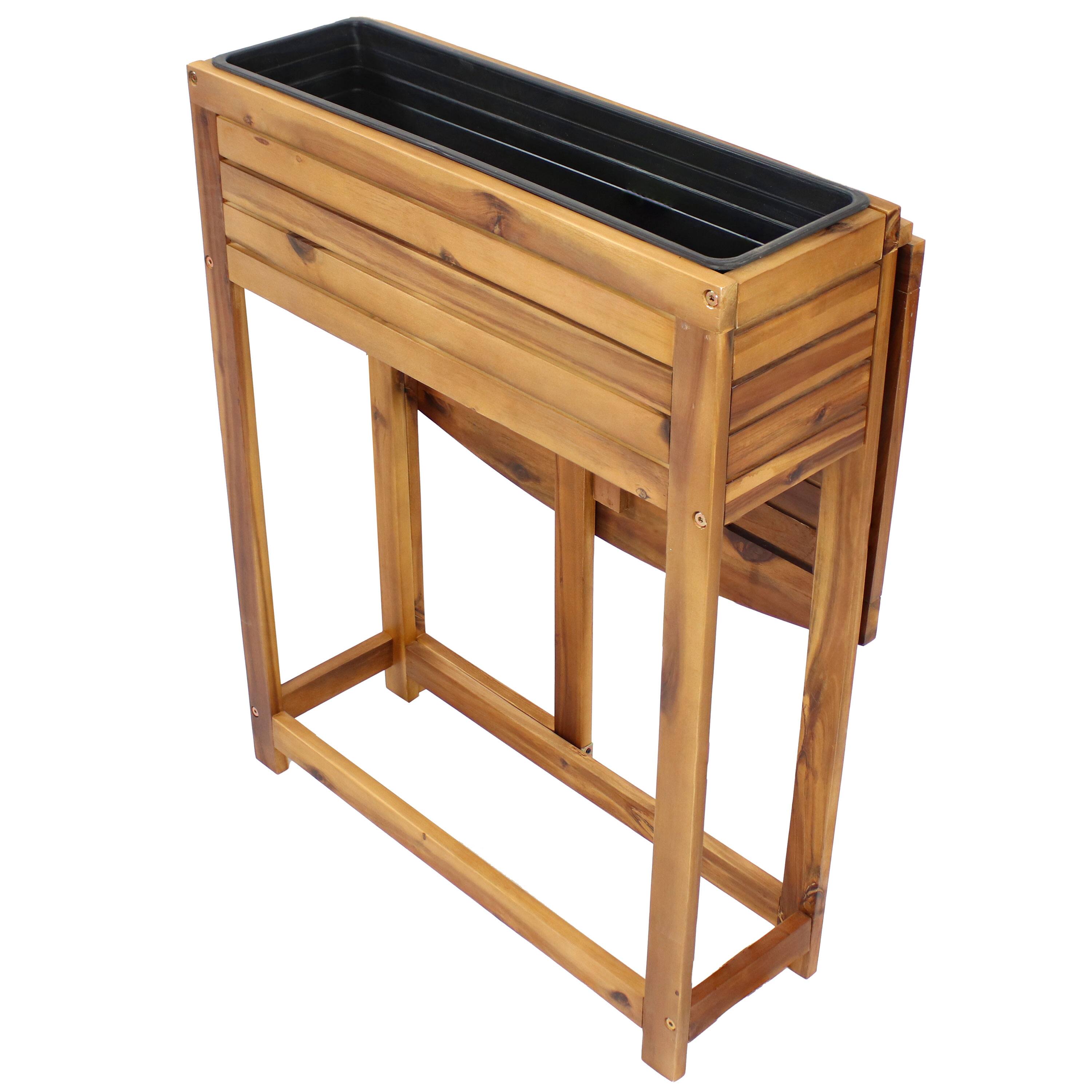 Alt View 3. Sunnydaze - Acacia Wood Folding Table with Planter Box - 30.5" H - Natural.