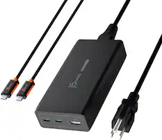 Front. j5create - 185W GaN PD3.1 USB-C 3-Port Laptop Super Charger - Black.