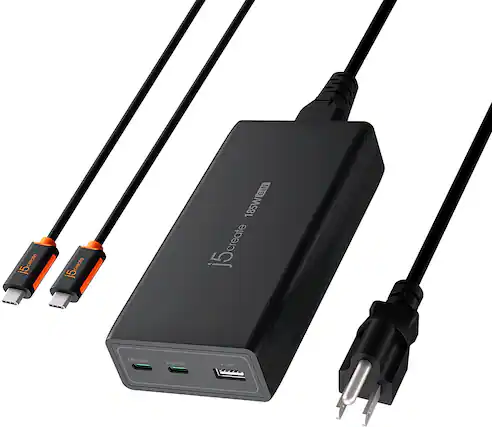 Front. j5create - 185W GaN PD3.1 USB-C 3-Port Laptop Super Charger - Black.
