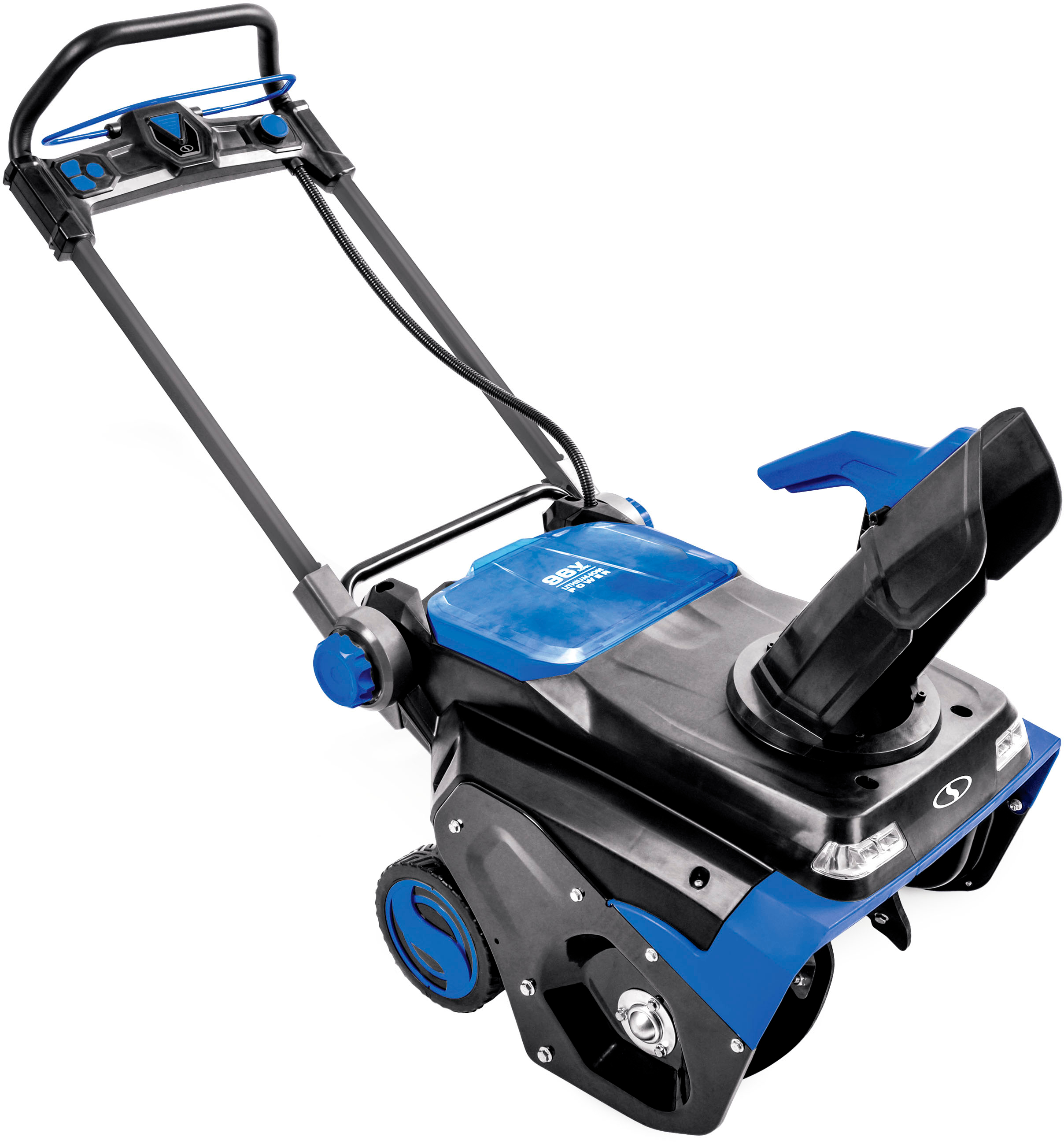 Angle View: Snow Joe - 24V Single Stage Cordless Brushless Electric Snow Blower (4x12.0 Ah Batteries and 2 Chargers) - Black and Blue