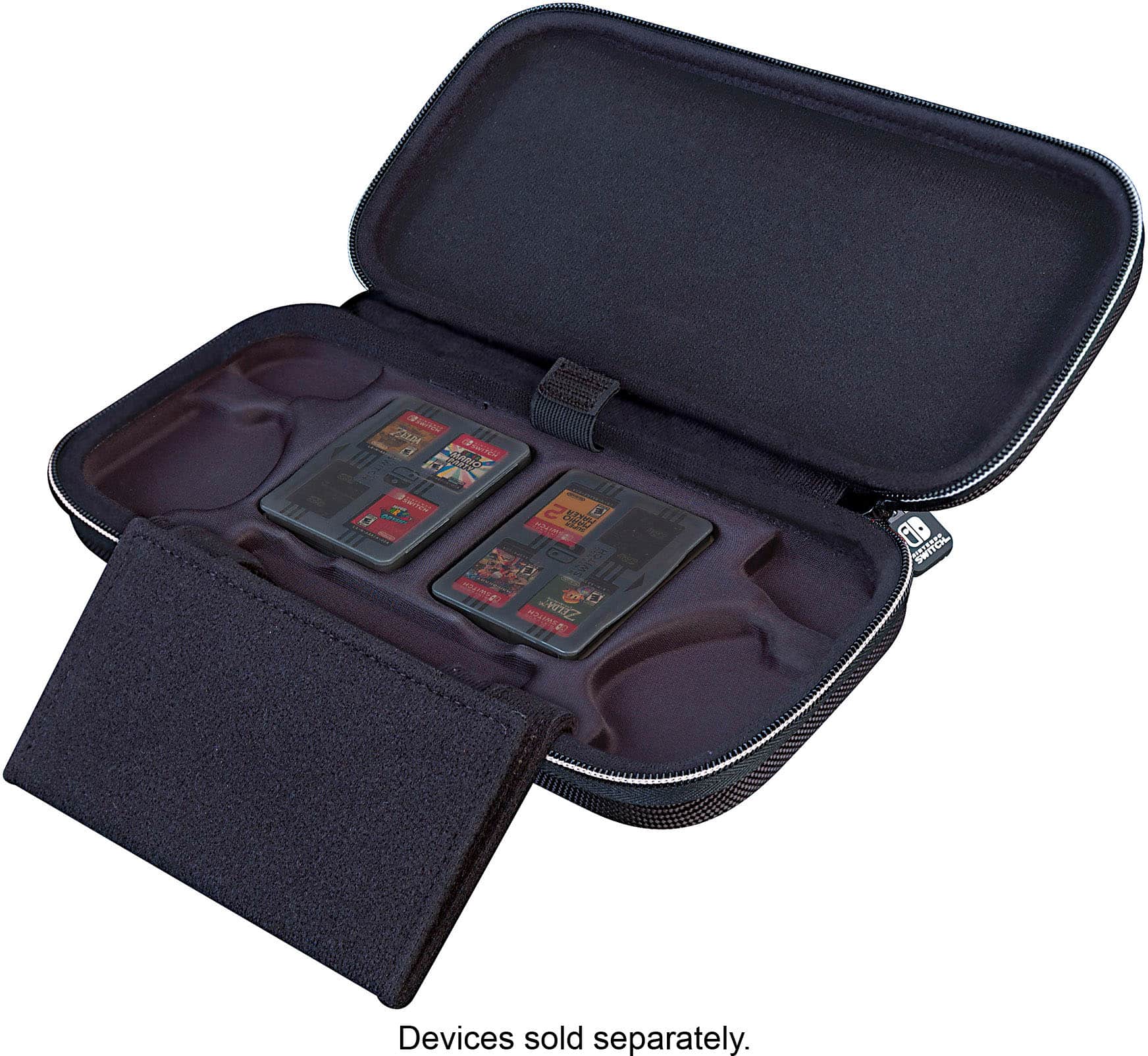 The image features a pink Nintendo Switch travel case, which is designed to protect the gaming console during travel. The case is made of durable material and has a pink color. The case is also equipped with a pouch for storing accessories, such as the SD card and the Game Deluxe card. The travel case is an official Nintendo product and is compatible with both the Nintendo Switch and the Nintendo Switch Lite.