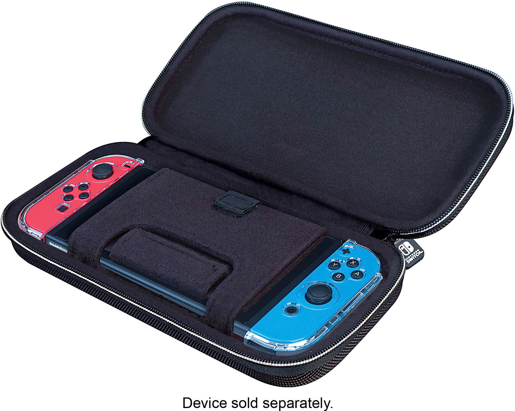 The image features a Nintendo Switch game case with a variety of games, including Zelda and Mario. The case is open, revealing the games inside. There are a total of 14 games in the case, with some of them being Zelda and Mario games. The case is designed to hold the games securely and protect them from damage.