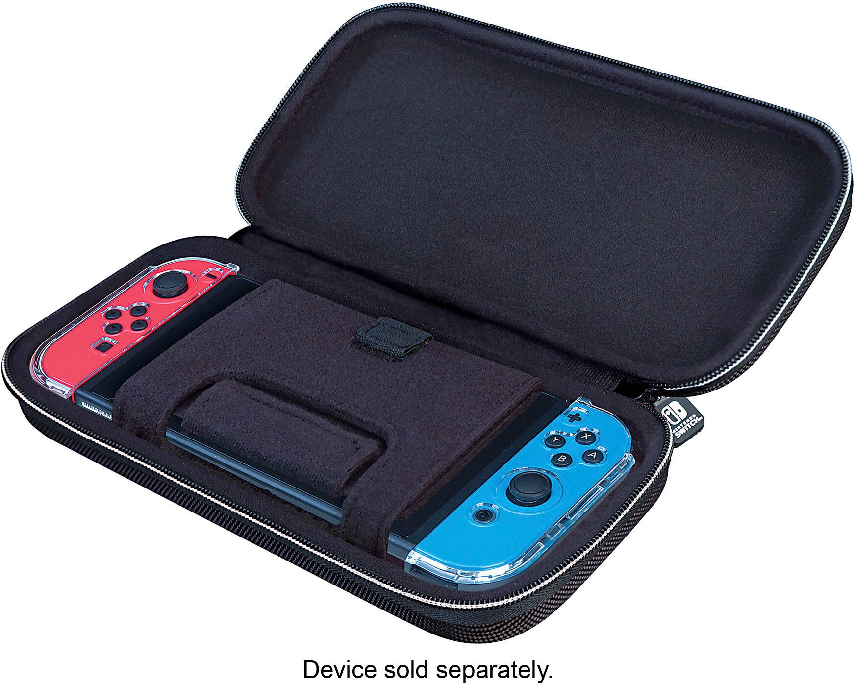 The image features a Nintendo Switch game case with a variety of games, including Zelda and Mario. The case is open, revealing the games inside. There are a total of 14 games in the case, with some of them being Zelda and Mario games. The case is designed to hold the games securely and protect them from damage.