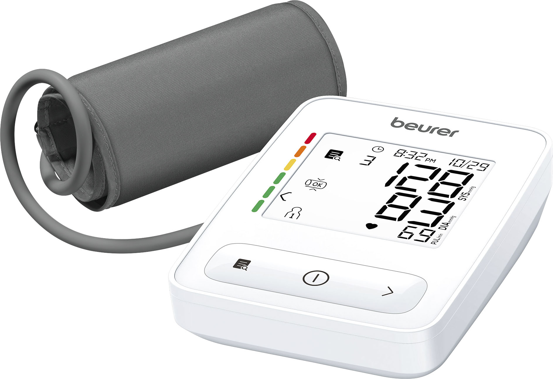 Beurer Upper Arm Blood Pressure Monitor, Large Cuff, Color Coded