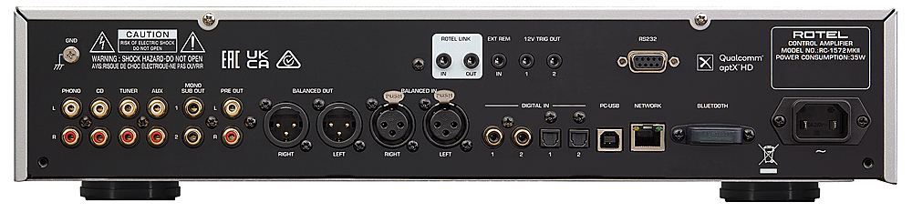 Back View: Rotel - RC-1572MKII Stereo Preamplifier - Black