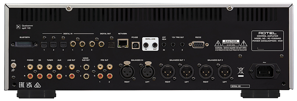 Back View: Rotel - RC-1590MKII Stereo Preamplifier - Black