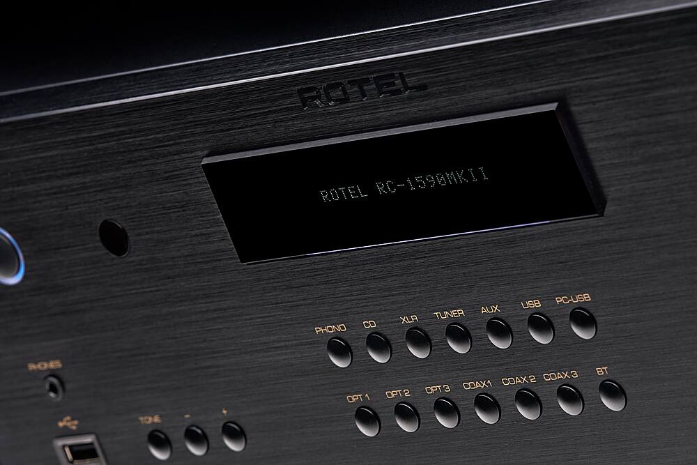 Rotel RC-1590MKI1 Phono CD Tuner Aux XLR USB PC-USB ROES Tone Coax2 Coax3 Opt3 Coax1 Opt1 Opt2 BT