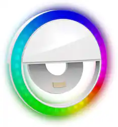 Bower - Clip-on LED Selfie Light with Built-in Rechargeable Battery and Multicolor Lighting Effects - White - Left_Zoom