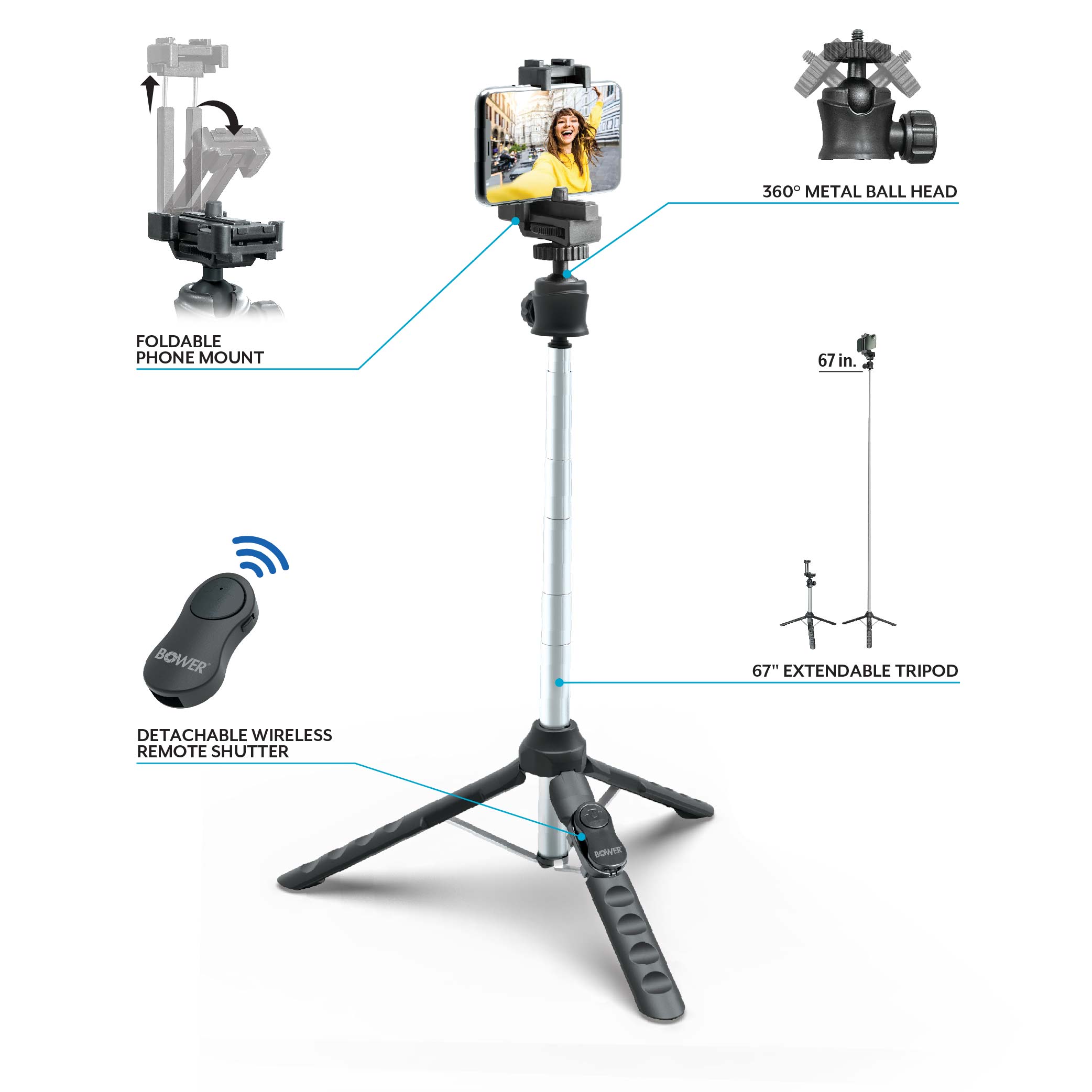 Left View: Bower - Multipod Pro 67-inch Tripod - Black