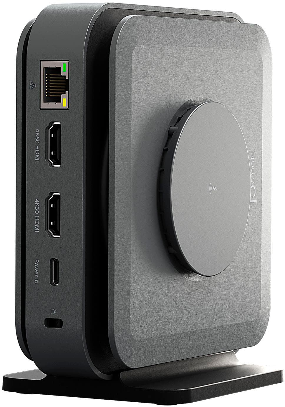 Front. j5create - USB-C Dual 4K HDMI Docking Station with 15W Wireless Charging - Space Grey.