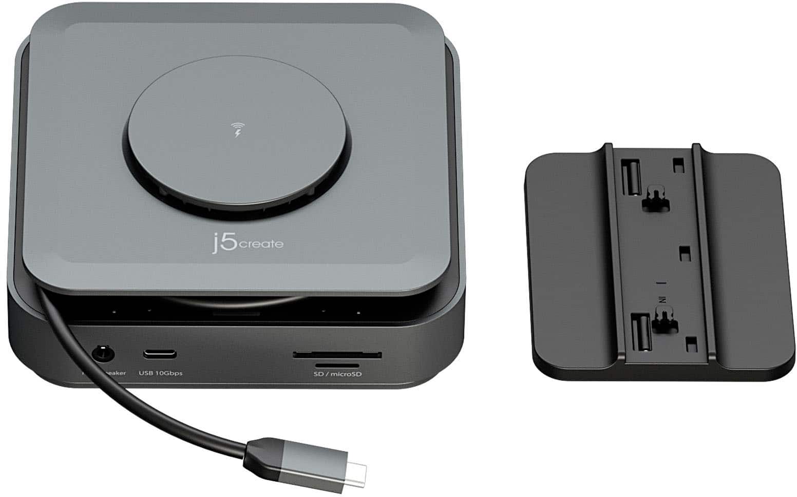 Alt View 12. j5create - USB-C Dual 4K HDMI Docking Station with 15W Wireless Charging - Space Grey.