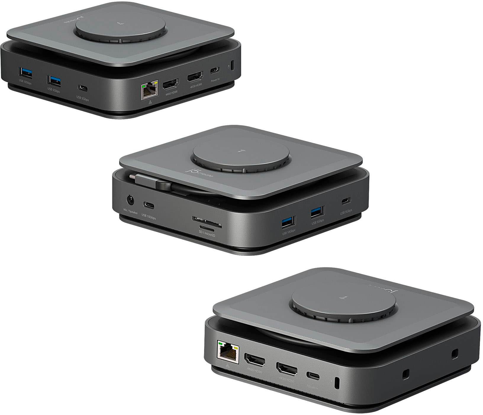 Alt View 13. j5create - USB-C Dual 4K HDMI Docking Station with 15W Wireless Charging - Space Grey.