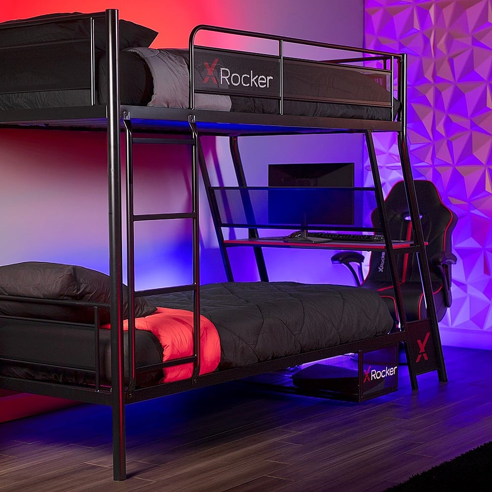 X Rocker Armada Twin over Twin Gaming Bunk Bed with Built-In Gaming ...