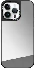 Front. CASETiFY - Mirror Case with MagSafe for Apple iPhone 14 Pro Max - Silver with Black Bumper.