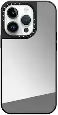 Front. CASETiFY - Mirror Case with MagSafe for Apple iPhone 14 Pro - Silver with Black Bumper.