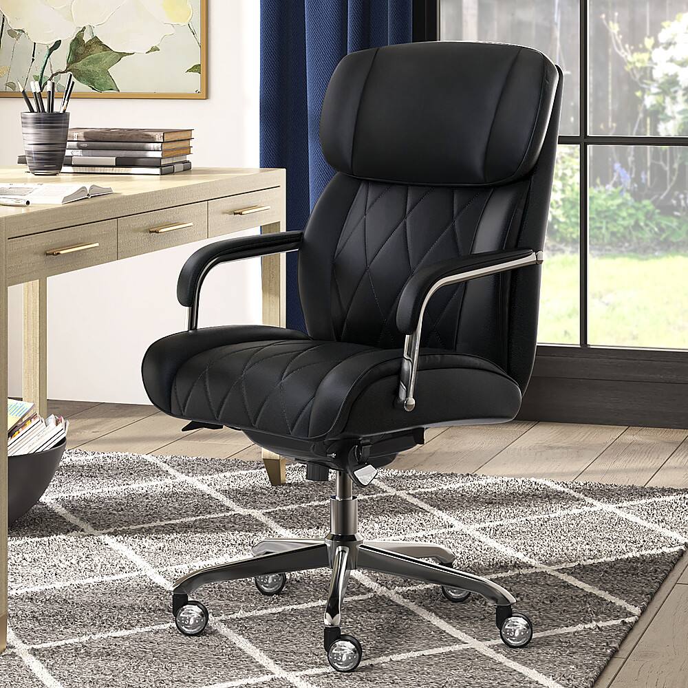 LaZBoy Comfort and Beauty Sutherland DiamondQuilted Bonded Leather Office Chair Midnight