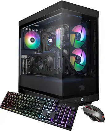 Front. iBUYPOWER - Y40 Gaming Desktop - Intel Core i7-13700F - 32GB DDR5 RAM - NVIDIA GeForce RTX 4060Ti 16GB - 2TB NVMe SSD - Black.
