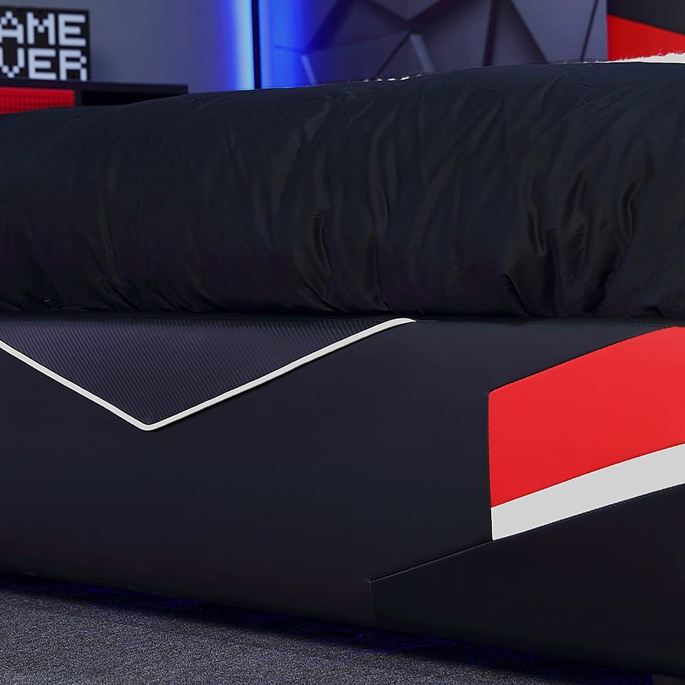 Left View: X Rocker - Orion eSports Full Gaming Bed Frame - Black/Red