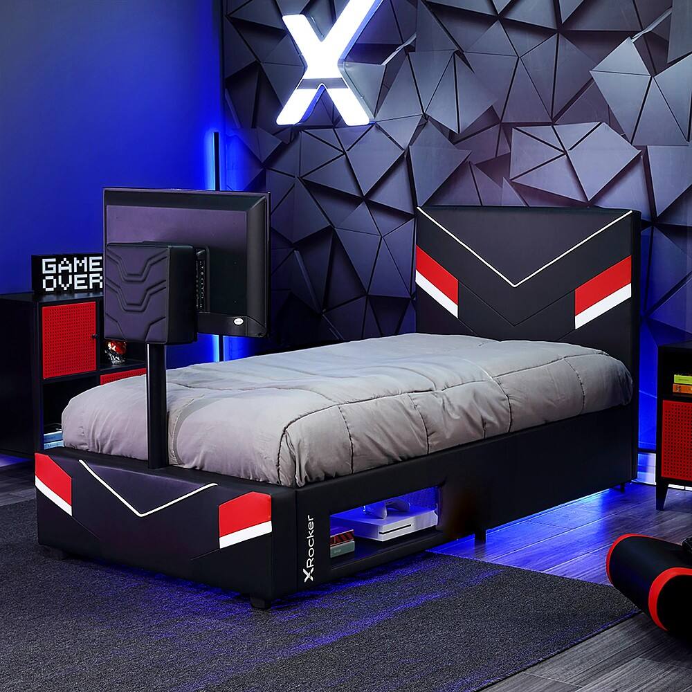 X Rocker Orion eSports Twin Gaming Bed Frame with TV Mount Black/Red ...